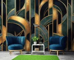 Wallarena Papier Peint Panoramique Intissé Art Déco Abstrait Vert - 400x280 cm - Papier Peint Chambre et salon