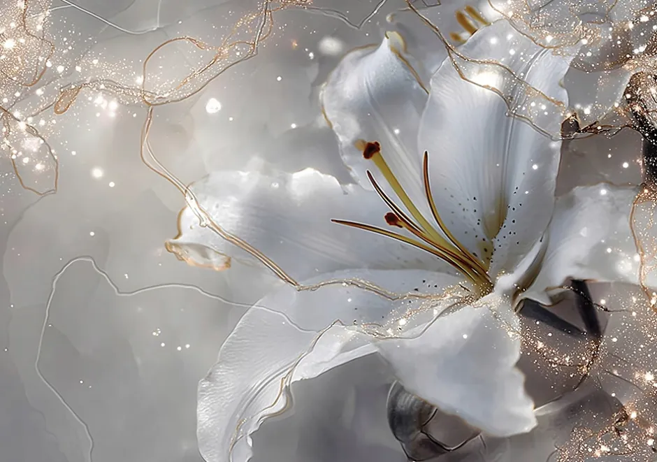 Wallarena Papier Peint Panoramique Intissé Fleurs Lys Beige - 350x250 cm - Papier Peint Chambre et salon