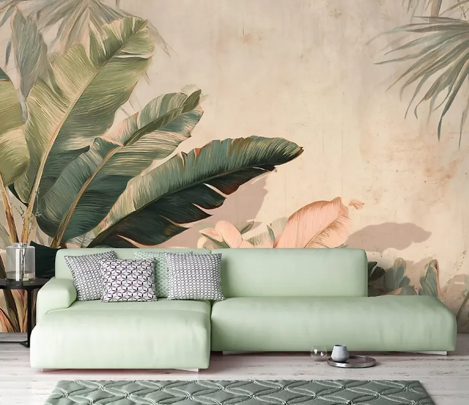 Papier Peint Panoramique Intissé Feuilles Jungle Vert - 350x250 cm - Papier Peint Chambre et salon-Wallarena Sale