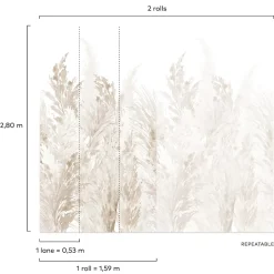 Grandeco Papier peint panoramique intissé pampas beige, 3 lés, L.280 x l.159 cm