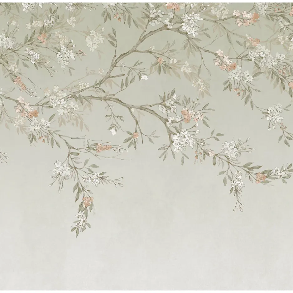 Papier peint panoramique Blossom Trail 300 x 280cm Vert sauge, beige-Art for the Home Outlet