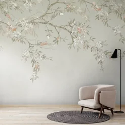 Papier peint panoramique Blossom Trail 300 x 280cm Vert sauge, beige-Art for the Home Outlet