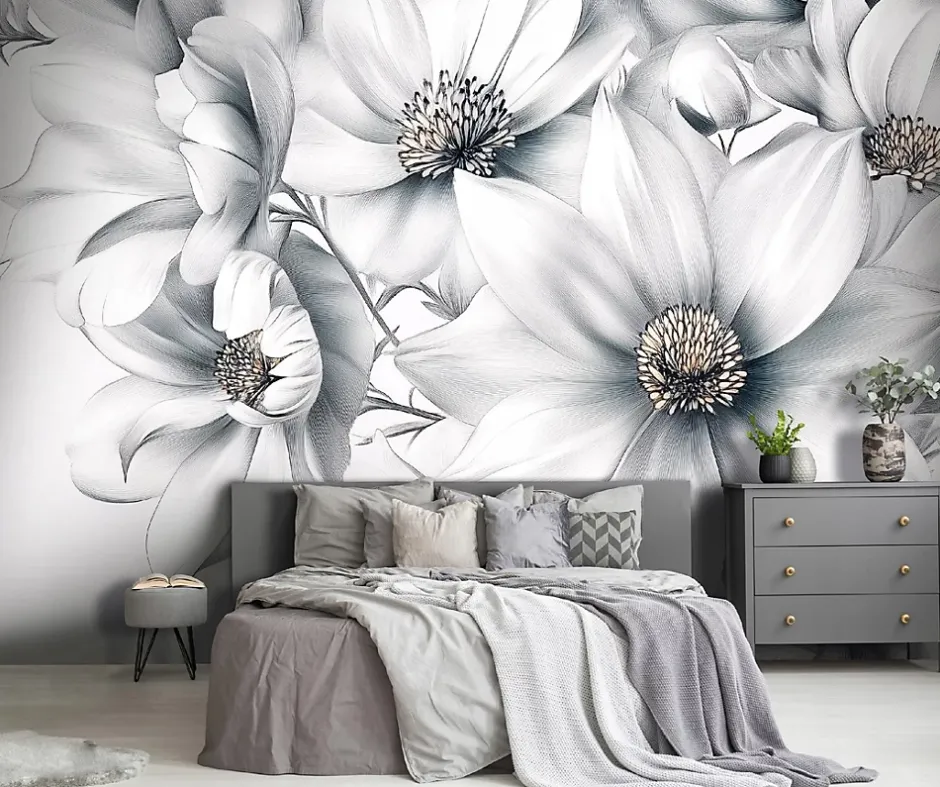 Papier Peint Panoramique Intissé 3D Fleurs Floral 350x250 cm - Colle Inclus - Moderne Papier Peint Intissé Chambre Salon-Wallarena New
