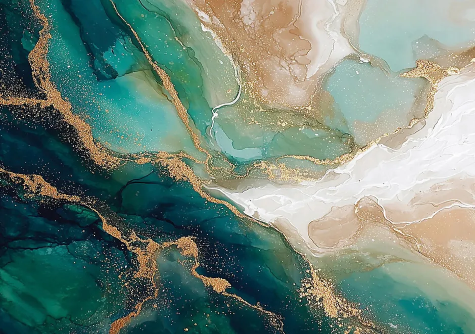 Papier Peint Panoramique Intissé Marbre Glamour Vert - 350x250 cm - Papier Peint Chambre et salon-Wallarena Best