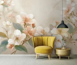 Papier Peint Panoramique Intissé Fleurs Béton Beige - 350x250 cm - Papier Peint Chambre et salon-Wallarena New