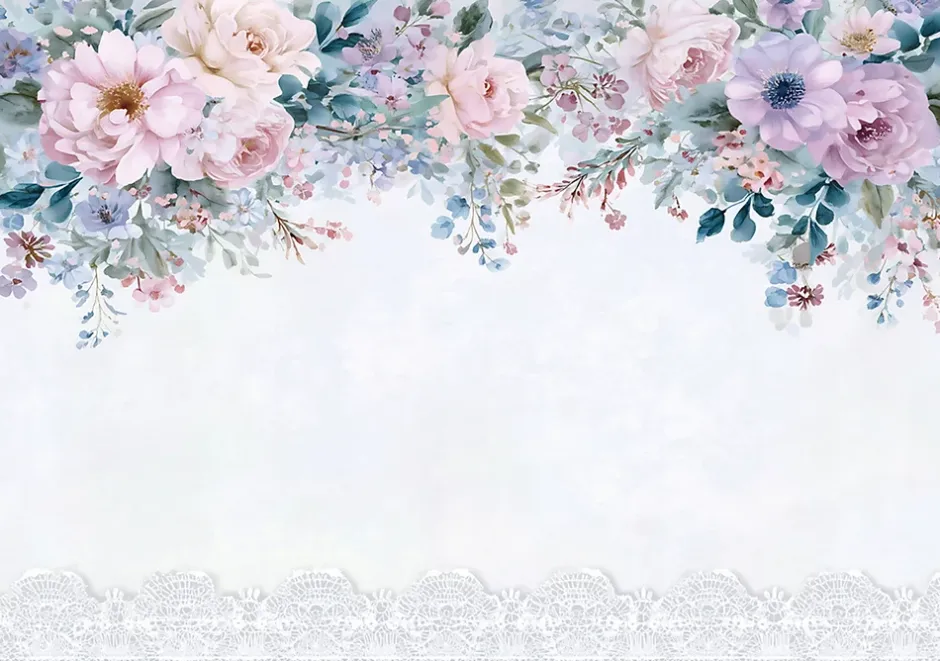 Wallarena Papier Peint Panoramique Intissé Fleurs Suspendu Bleu - 300x210 cm - Papier Peint Chambre et salon