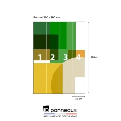 IDPanneaux Papier peint panoramique intissé géométrique superposé, vert, jaune, marron, 4 lés, L.280 x l.200cm