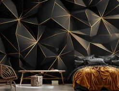 Wallarena Papier Peint Panoramique Intissé Abstrait Géométrique Noir - 400x280 cm - Papier Peint Chambre et salon