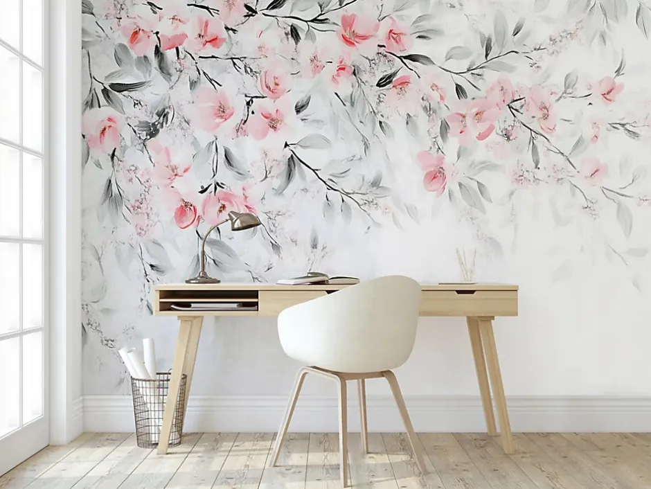 Wallarena Papier Peint Panoramique Intissé Feuilles Fleurs 350x250 cm - Colle Inclus - Chambre et Salon - Moderne Papier Peint