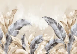 Wallarena Papier Peint Panoramique Intissé Feuilles Beige 300x210 cm - Colle Inclus - Moderne XXL Papier Peint por Chambre Salon