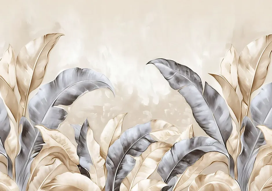 Wallarena Papier Peint Panoramique Intissé Feuilles Beige 300x210 cm - Colle Inclus - Moderne XXL Papier Peint por Chambre Salon