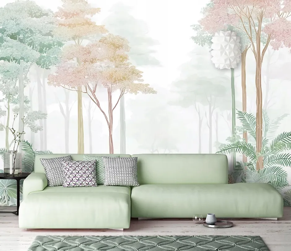 Papier Peint Panoramique Intissé Forêt Arbres Vert - 350x250 cm - Papier Peint Chambre et salon-Wallarena Best