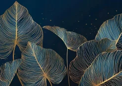 Papier Peint Panoramique Intissé Feuilles Glamour Bleu - 350x250 cm - Papier Peint Chambre et salon-Wallarena Best