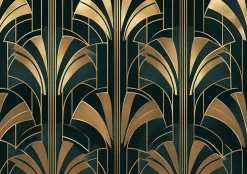 Wallarena Papier Peint Panoramique Intissé Art Déco Or Vert - 350x250 cm - Papier Peint Chambre et salon