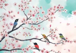 Papier Peint Photo Pour Chambre Oiseaux Fleurs Brindilles 350x250 cm-Wallarena Clearance