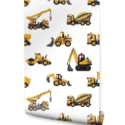 Papier Peint Pour Chambre D'Enfant EXCAVATRICES Voitures De Chantier Jaunes-Muralo Best