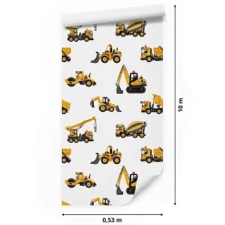 Papier Peint Pour Chambre D'Enfant EXCAVATRICES Voitures De Chantier Jaunes-Muralo Best