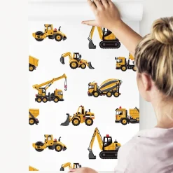 Papier Peint Pour Chambre D'Enfant EXCAVATRICES Voitures De Chantier Jaunes-Muralo Best
