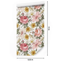 Papier Peint Pour La Chambre FLEURS Pivoines Hibiscus Pastel Nature-Muralo Discount