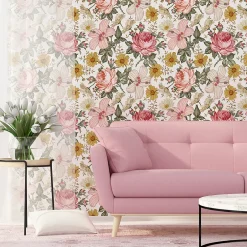 Papier Peint Pour La Chambre FLEURS Pivoines Hibiscus Pastel Nature-Muralo Discount