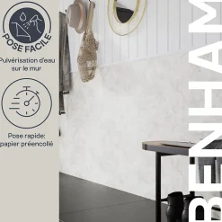 GoodHome Papier peint pré-encollé vinyle intissé imitation carrelage Easy Roll Benham gris l.53 x H.1005 cm