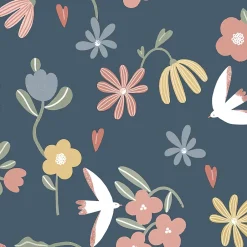 Papier peint pré-encollé vinyle fleuri Easy Roll Blitz fleurs bleu l.53 x H.1005 cm-GoodHome Hot