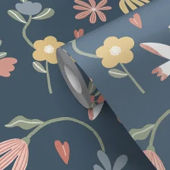 Papier peint pré-encollé vinyle fleuri Easy Roll Blitz fleurs bleu l.53 x H.1005 cm-GoodHome Hot