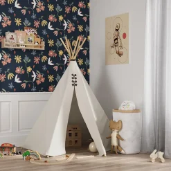 Papier peint pré-encollé vinyle fleuri Easy Roll Blitz fleurs bleu l.53 x H.1005 cm-GoodHome Hot