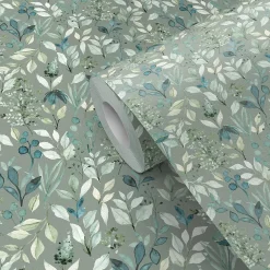 Papier peint pré-encollé vinyle intissé fleuri Easy Roll Begonia vert l.53 x H.1005 cm-GoodHome Sale