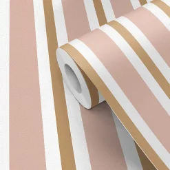 GoodHome Papier peint pré-encollé vinyle intissé rayures rose Easy Roll Penrose l.53 x H.1005 cm