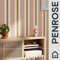 GoodHome Papier peint pré-encollé vinyle intissé rayures rose Easy Roll Penrose l.53 x H.1005 cm