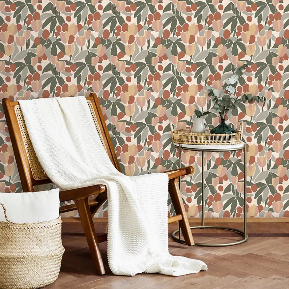 GoodHome Papier peint pré-encollé vinyle intissé fleuri Easy Roll Bahulu multicolore l.53 x H.1005 cm