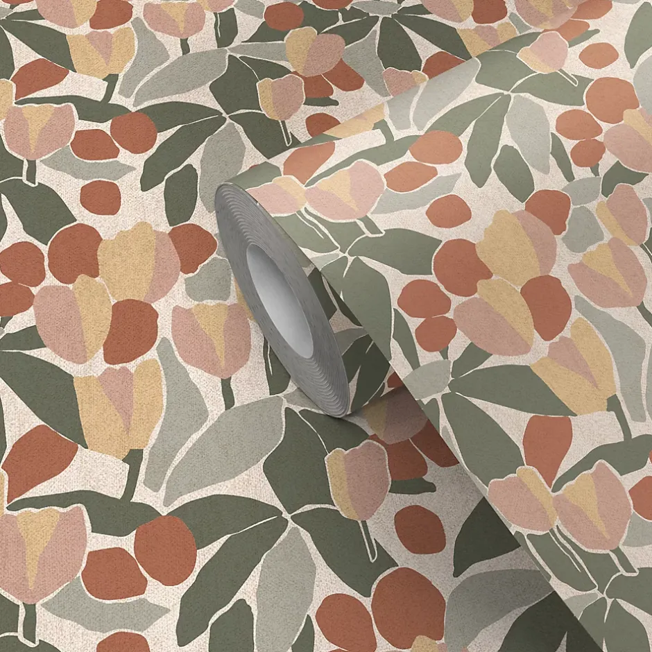 GoodHome Papier peint pré-encollé vinyle intissé fleuri Easy Roll Bahulu multicolore l.53 x H.1005 cm