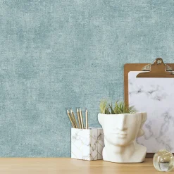 GoodHome Papier peint pré-encollé vinyle intissé uni bleu pailleté Easy Roll Bagatelle l.53 x H.1005 cm