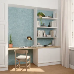 GoodHome Papier peint pré-encollé vinyle intissé uni bleu pailleté Easy Roll Bagatelle l.53 x H.1005 cm