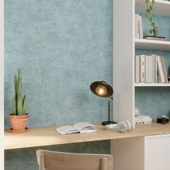 GoodHome Papier peint pré-encollé vinyle intissé uni bleu pailleté Easy Roll Bagatelle l.53 x H.1005 cm