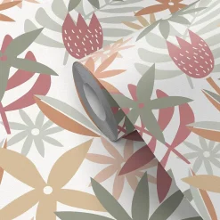 Papier peint pré-encollé vinyle fleuri Easy Roll Basil fleurs multicolore l.53 x H.1005 cm-GoodHome Sale