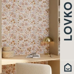 Papier peint pré-encollé vinyle intissé fleuri rose Easy Roll Lovko l.53 x H.1005 cm-GoodHome Best