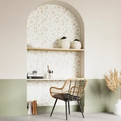 GoodHome Papier peint pré-encollé vinyle intissé fleuri Easy Roll Aubourne beige l.53 x H.1005 cm