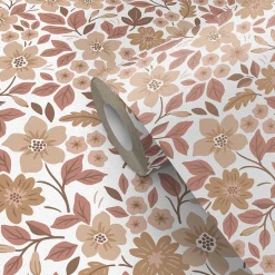 Papier peint pré-encollé vinyle fleuri Easy Roll Aani fleurs terracotta, rose l.53 x H.1005 cm-GoodHome New