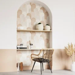 GoodHome Papier peint pré-encollé vinyle intissé géométrique Easy Roll Albury rose l.53 x H.1005 cm