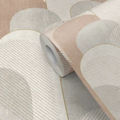 GoodHome Papier peint pré-encollé vinyle intissé géométrique Easy Roll Albury rose l.53 x H.1005 cm