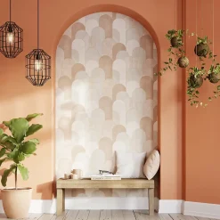 GoodHome Papier peint pré-encollé vinyle intissé géométrique Easy Roll Albury rose l.53 x H.1005 cm