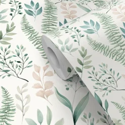 GoodHome Papier peint pré-encollé vinyle intissé fleuri Easy Roll Chandos vert l.53 x H.1005 cm