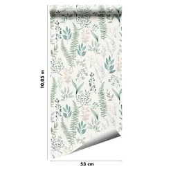 GoodHome Papier peint pré-encollé vinyle intissé fleuri Easy Roll Chandos vert l.53 x H.1005 cm
