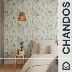 GoodHome Papier peint pré-encollé vinyle intissé fleuri Easy Roll Chandos vert l.53 x H.1005 cm