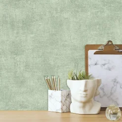 GoodHome Papier peint pré-encollé vinyle intissé uni vert pailleté Easy Roll Bagatelle l.53 x H.1005 cm