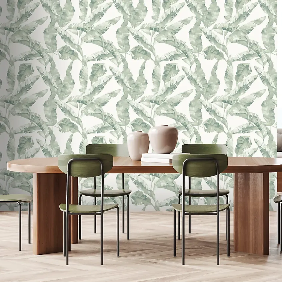 Papier peint pré-encollé vinyle intissé feuillage Easy Roll Halton vert l.53 x H.1005 cm-GoodHome