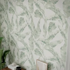 Papier peint pré-encollé vinyle intissé feuillage Easy Roll Halton vert l.53 x H.1005 cm-GoodHome