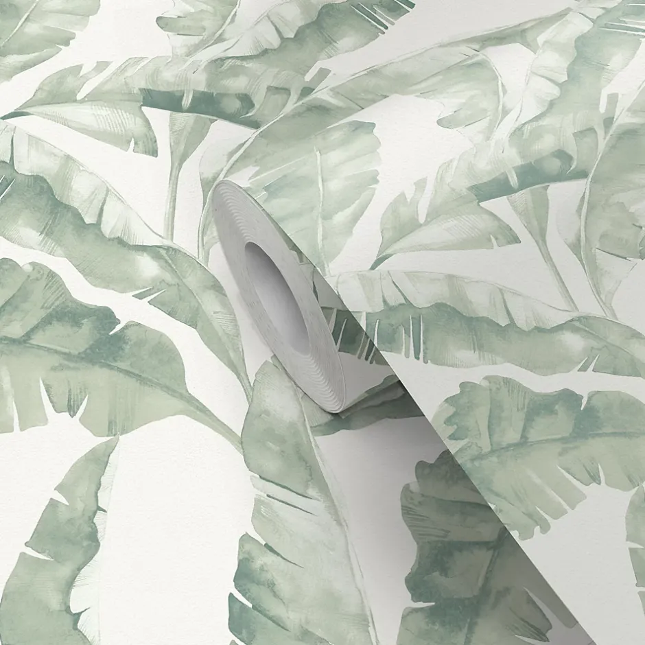 Papier peint pré-encollé vinyle intissé feuillage Easy Roll Halton vert l.53 x H.1005 cm-GoodHome